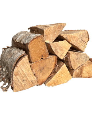 Ovntørret birk brænde – stablet set fra siden